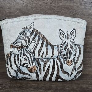 Emily Ann Of Boca Raton Handpainted Quilted Zebra Safari Makeup Bag
